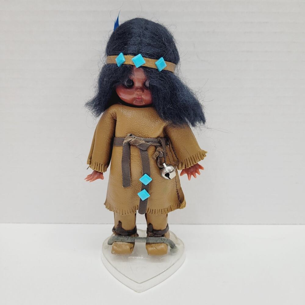 Vintage Knickerbocker Native American Indian 6" Plastic Rattle Doll Side Glance